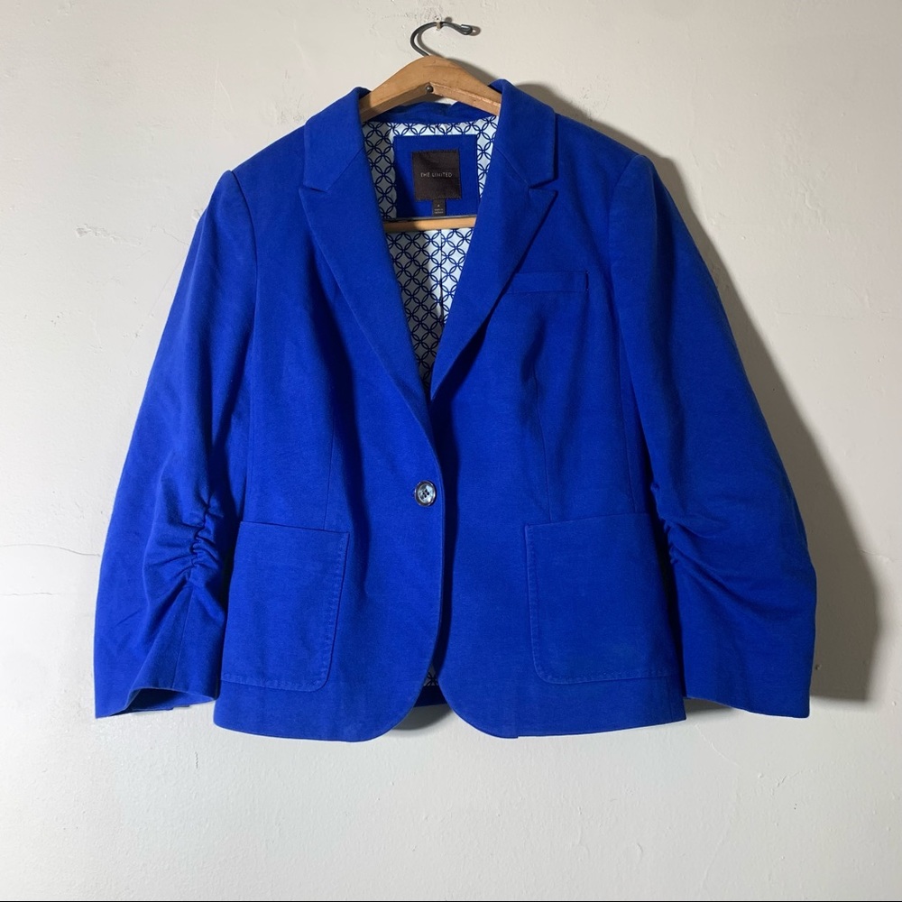 The limited cobalt blue one button cotton polyester blazer geometric circle sz S
